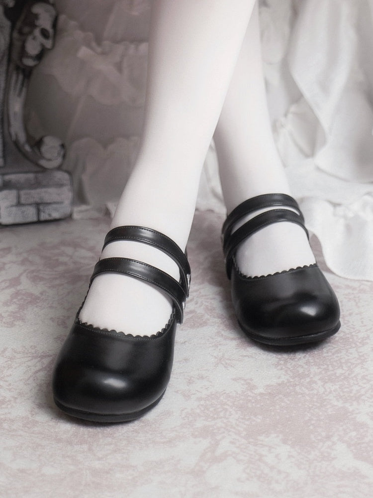 Flats Strap Embroidery Velcro Round Black Toe Cross Gothic Closures
