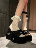 Punk Black Cross Goth Accents with Embellishment Bow Platforms