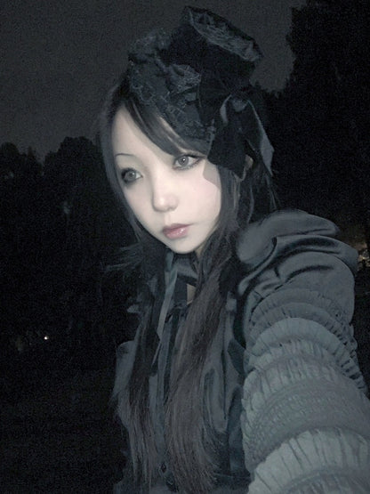 Black Details Mini Hat Bowknot Trim Lace