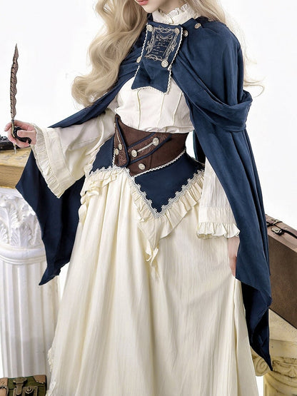 Embroidered Navy Cape with Gold Detailing - Xiong Dou Jiang