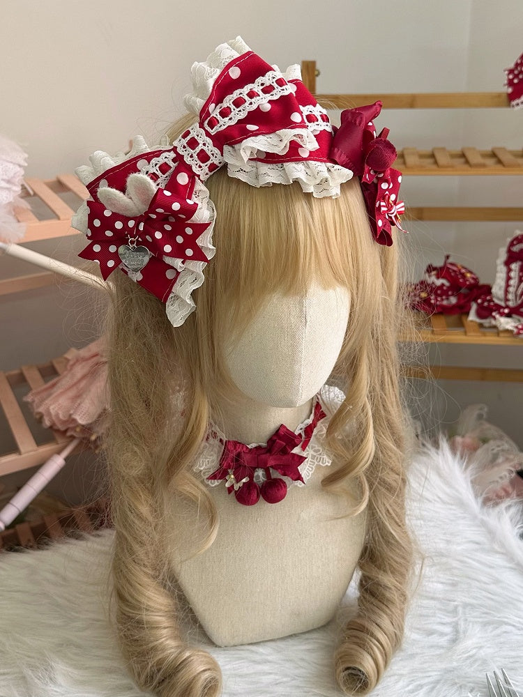 Lace Bow Trim Pattern Sweet Lolita KC Polka-dot Red