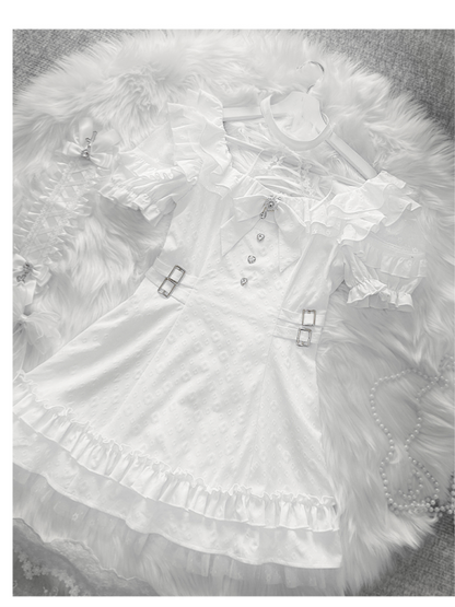 Weißes Jirai-Kleid mit Schnürung und Neck Kei-Krawattenschleife