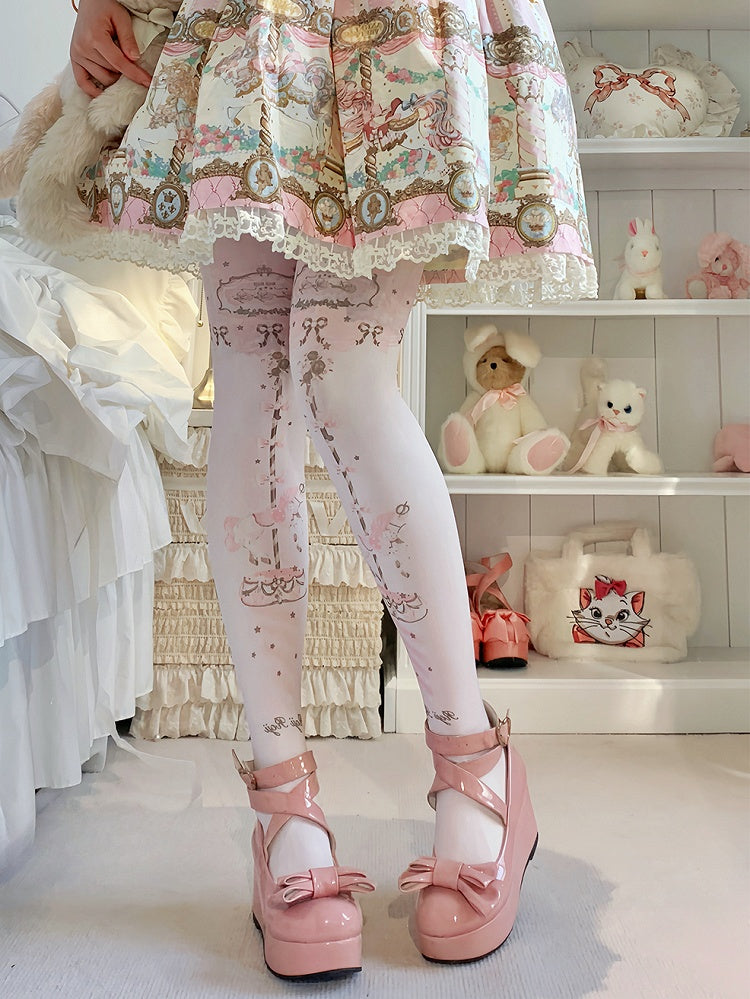 Süße Lolita-Strumpfhose mit Karussell-Print