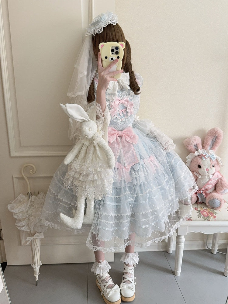 Overlay Jumper Flower Skirt Heart Princess Hem Bodice Lolita Applique Blue