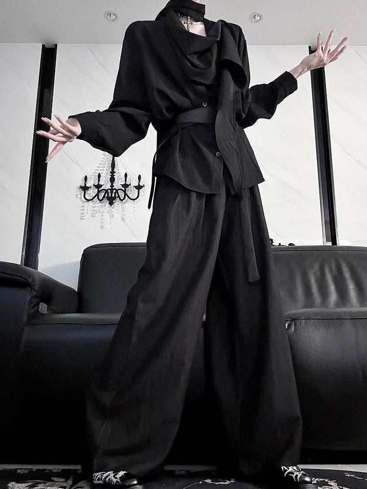 with Shirt Neckline Ouji Scarf Long Lolita Sleeve Black