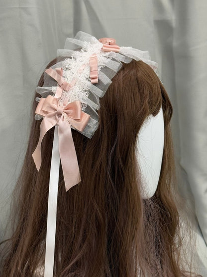 Apricot/Pink/Green Lace Hairband Lolita Bow