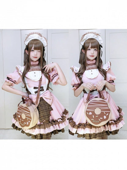 Chocolate Donut Round Lolita Bag with Crossbody Strap and Top Handle - Sheep Puff Bag