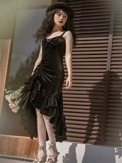 with Classic Accents Elegant Mermaid Black Bead Lolita Dress Button