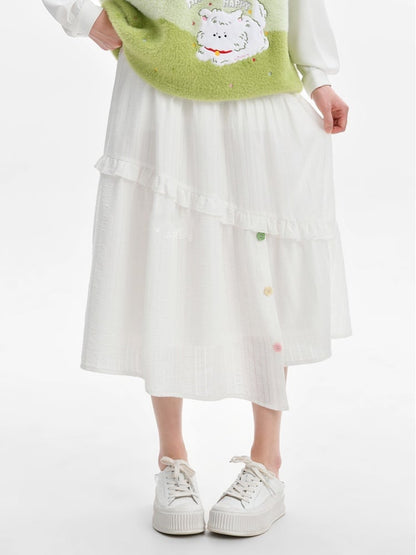 ホワイトアシンメトリーヘムスカート