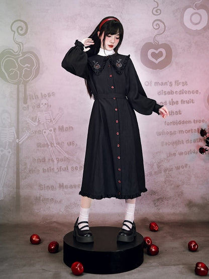With Embroidery Gothic Sleeve Dress Black Eden-inspired Balloon