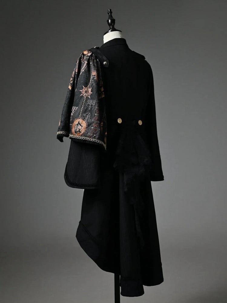 Tailcoat Knight Cape One-shoulder Detachable Black