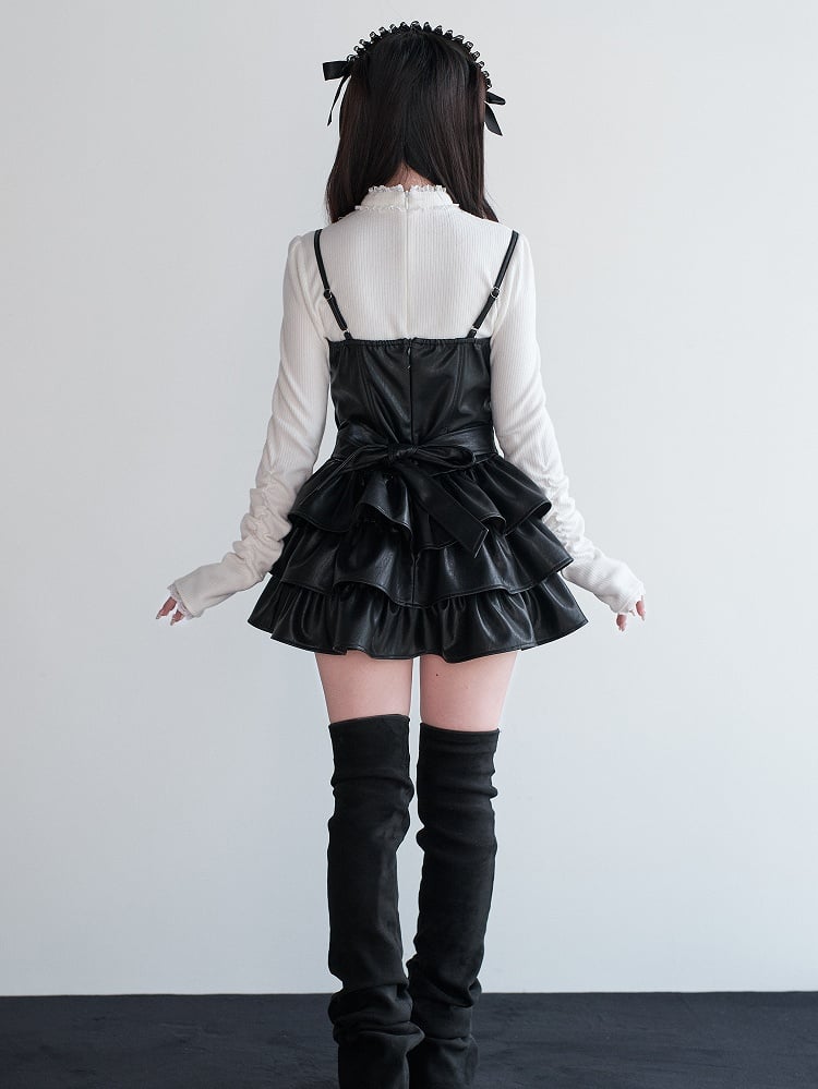 Dress Ruffled Kei Leather Multi-Layer Jirai Suspender Black