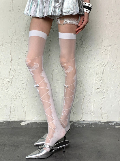 ハートガータートリム ホワイトデザインレース Y2K