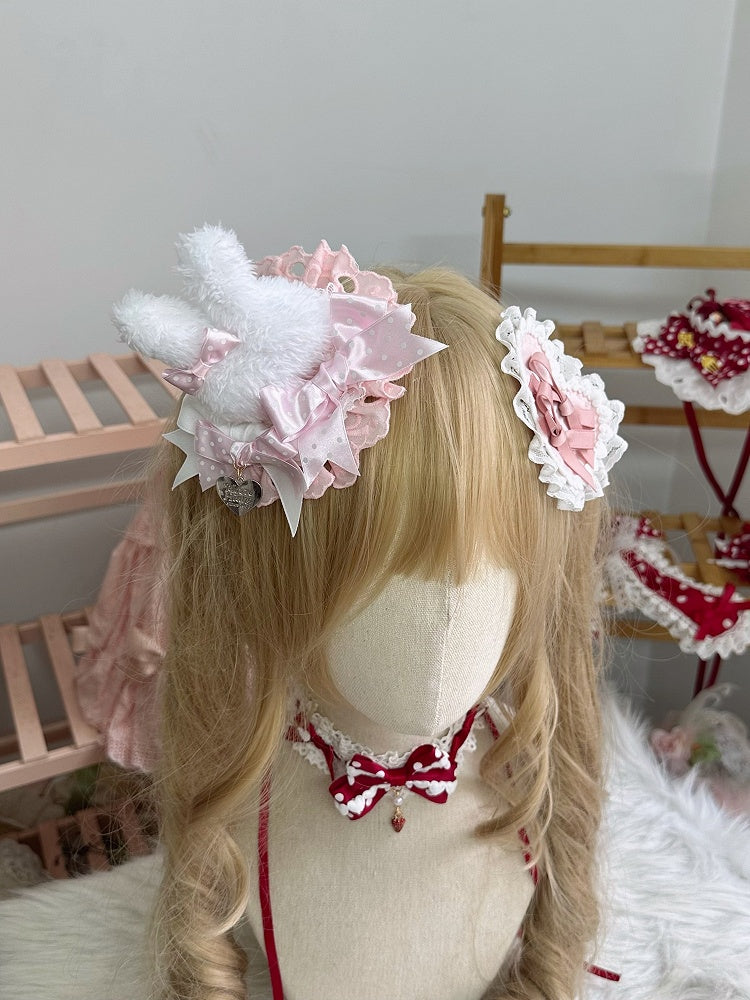 Rabbit Decoration Hairclip Pink Polka-dot Bows Pattern And