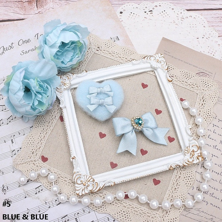 Jirai Plush Heart 10 Options Kei Color Bowknot Hairclips
