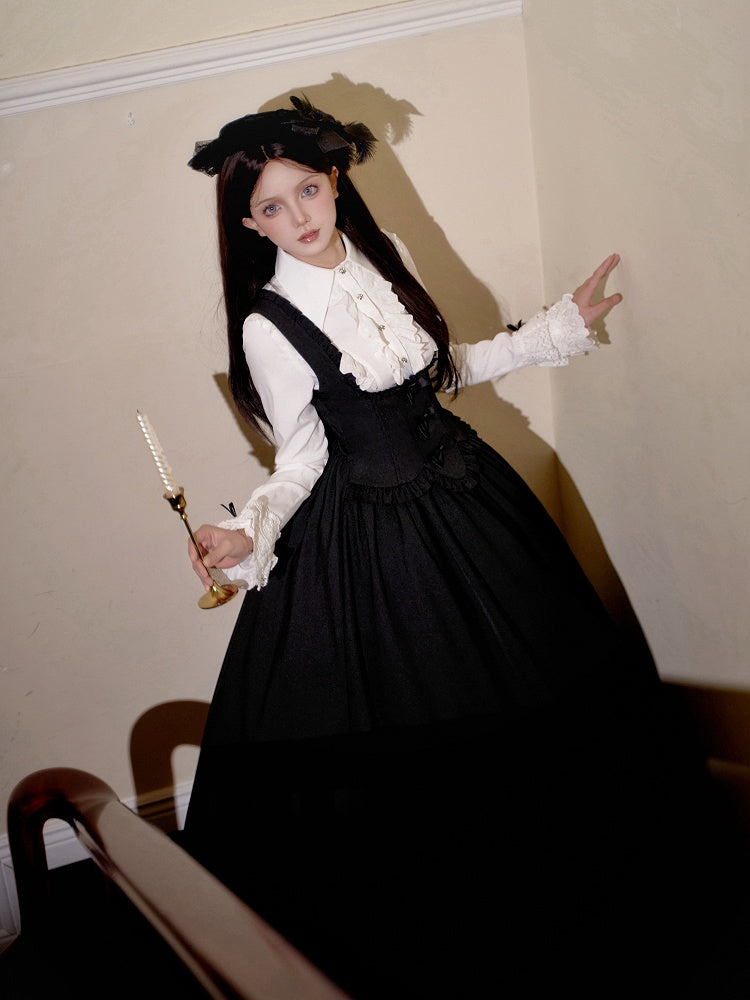 Black Elegant Ruffle Trimming Under Bust Lolita Dress