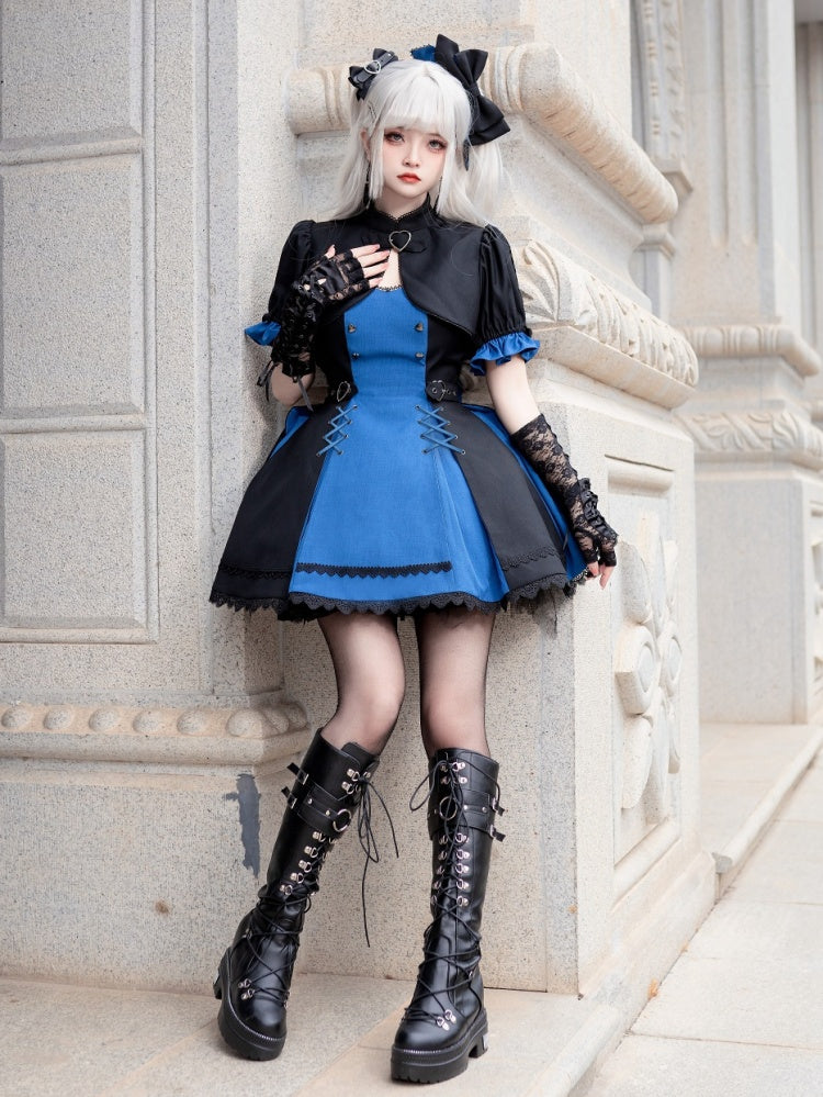 Schwarzes und dunkelblaues Punk Idol Lolita-Kleid Lolita Cropped Top Set