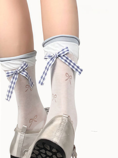 Printed Bowknot Accents Colors 4 Cotton Socks with