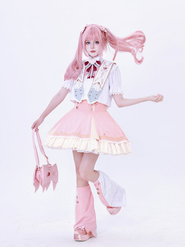 and Dark Warmers Gold-Tone Buttons Trim Leg Lace with Blue/Pink