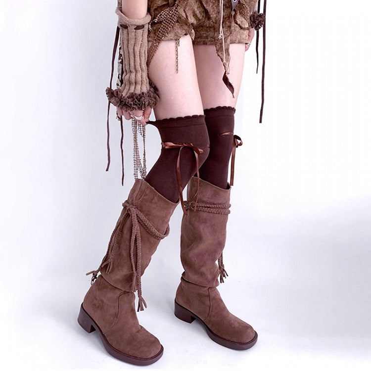 ブラック / ホワイト / グレー / ブラウン スイート セルフタイ 蝶結び JK ストッキング