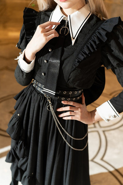Ruffled High-Slit Black Apron Dress for Dark Maid Ouji - DevilInspired Exclusive Collection
