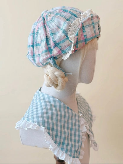 Pink Plaid Star and Accent with Green Beret