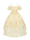 Light and Dress High Waist Lolita Butterfly Neckline Versatile Yellow Bows Print