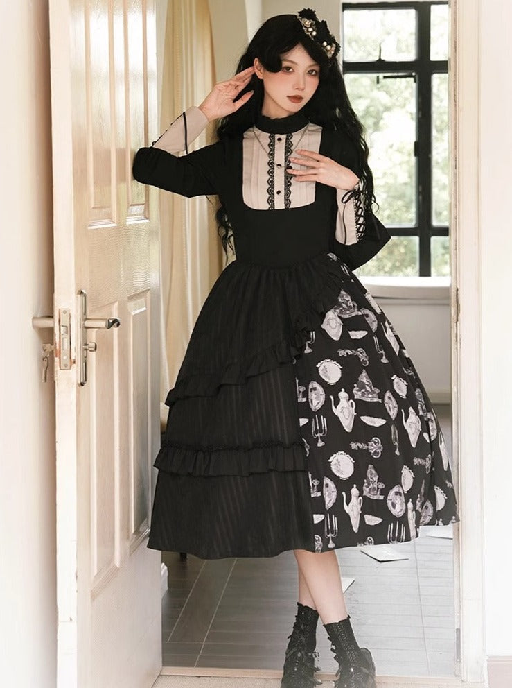 サスペンダースカート + エレガントなプジブラウスプリントデザインオリジナルKula