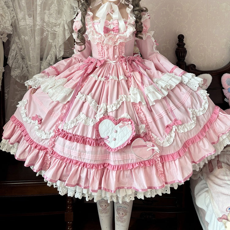 Übergrößen erhältlich, rosa, wunderschönes Lolita-Baumwollkleid im Old-School-Prinzessinnen-Stil