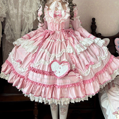 Plus Sizes Available Pink Gorgeous Old School Princess Lolita Cotton Dress