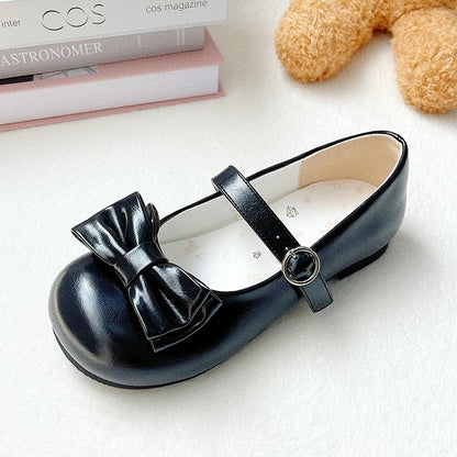 Round Fastener Details with Black Toe Sweet Ring Low-heel Style Bow - Mary Janes