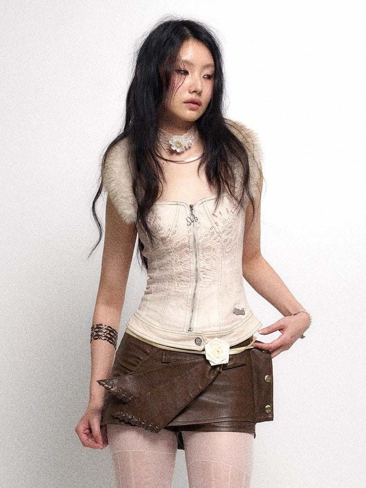 Plush Collar Beige - Cami Detachable Top Light