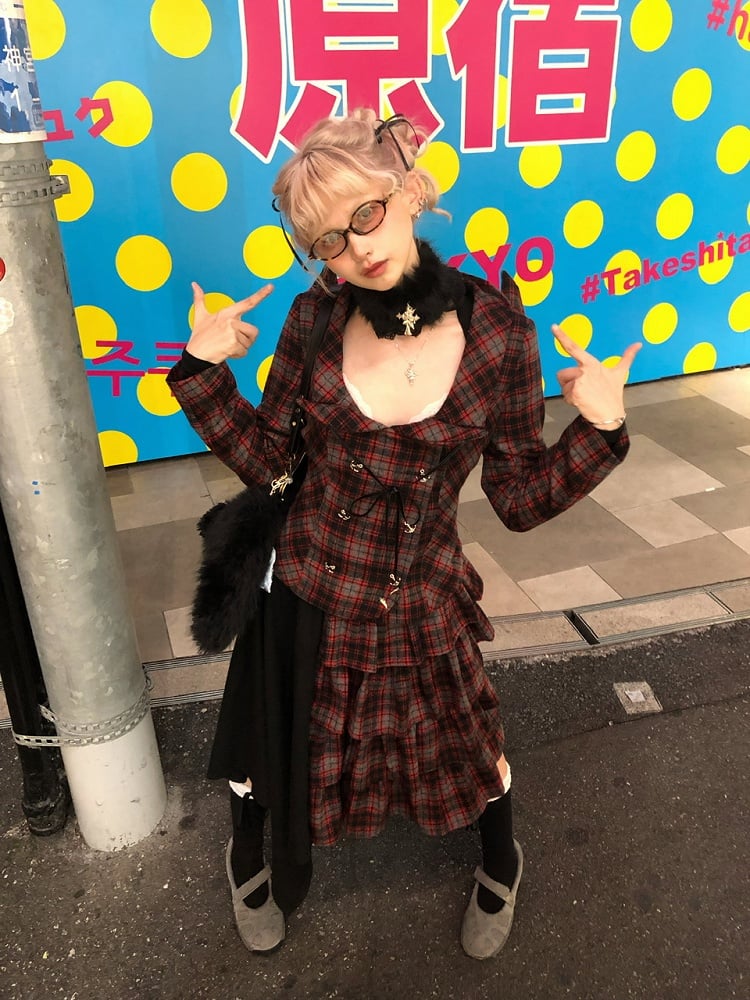 Wool Kawaii Plaid Black Skirt Bittersweet Tiered Red