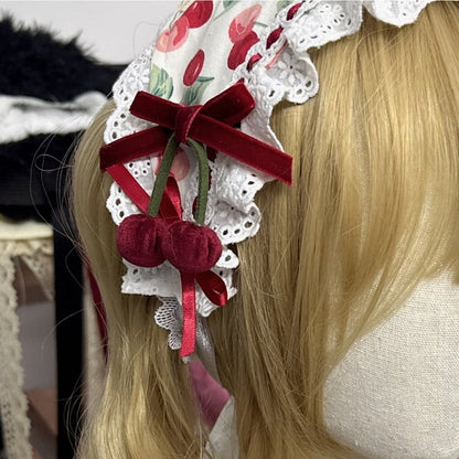 Options Velvet Sweet Hairclip Color Lolita 2 Cherry Bowknot