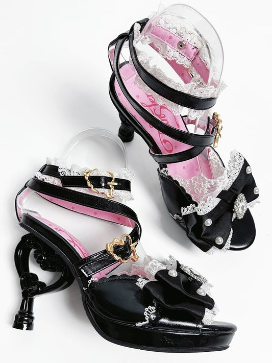 Black Fashion Heels Heart-shaped Gyaru Sandals High