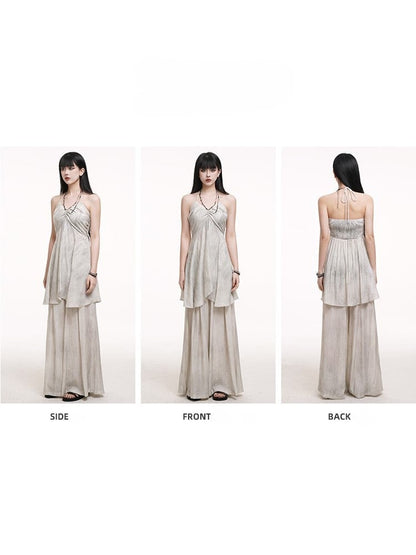 Floor Skirt-Like Wide-Leg Length Gothic with Gray Pants Drape