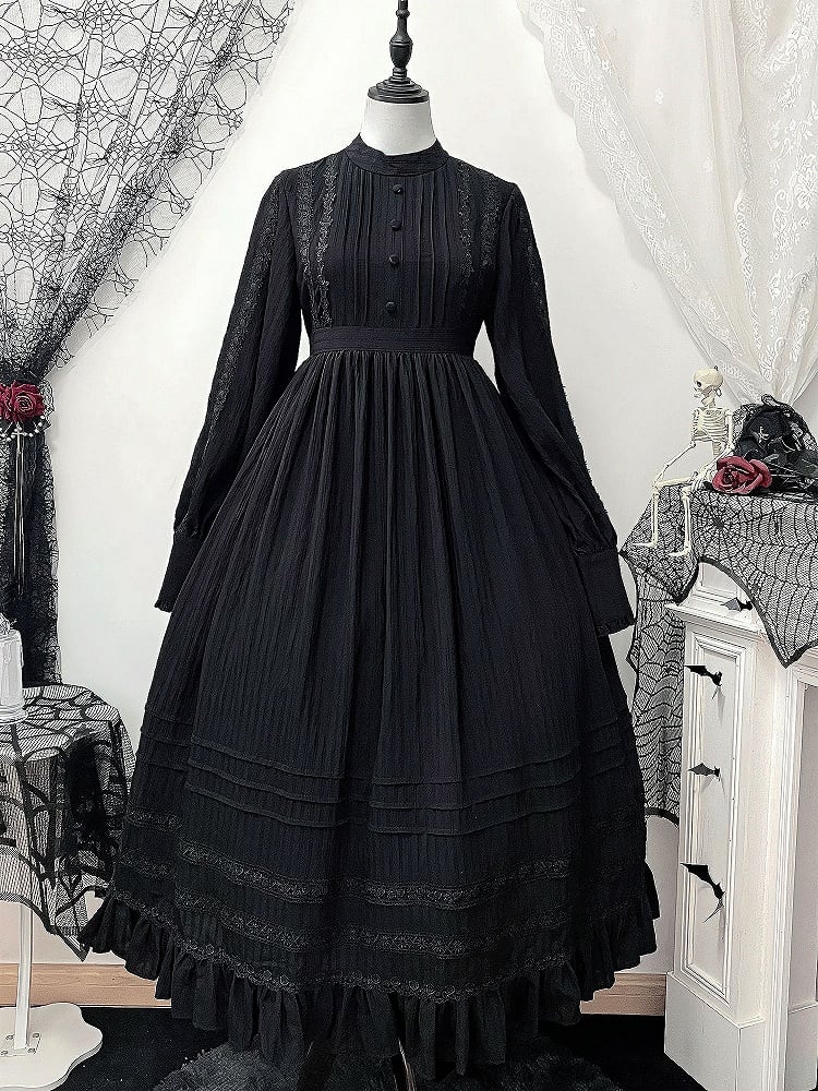 Gothic Long Sleeves Kuro Lolita Waist Black High All Dress