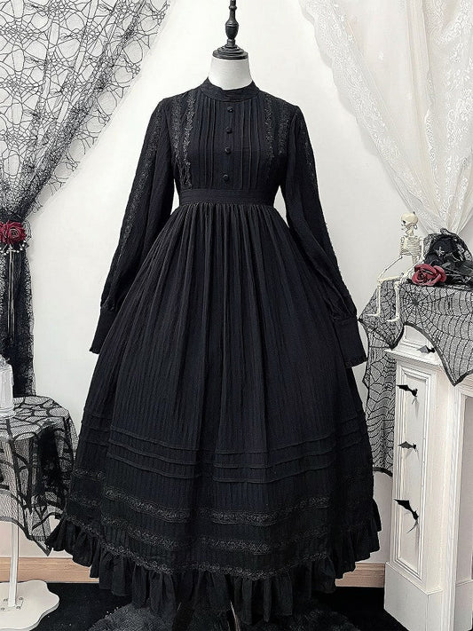 Gothic Long Sleeves Kuro Lolita Waist Black High All Dress