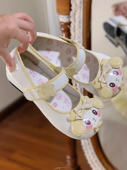 with Cute Toe - Heels Rabbit Lolita Accents Low Design for Strap Light Round Yellow Flower Details Bow