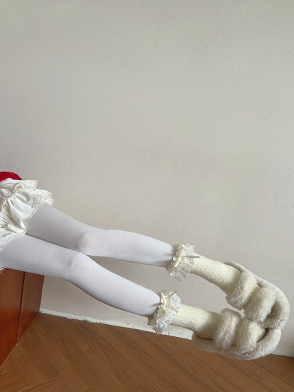 Ribbon Socks with Cable-Knit Lace Cuffs