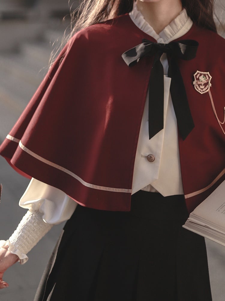 JK Uniform Red Cape with Self-tie Straps