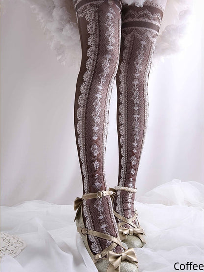 Lace Print Lolita Colors Tights 10 Strappy Bowknot