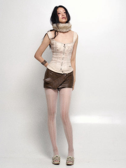 Plush Collar Beige - Cami Detachable Top Light