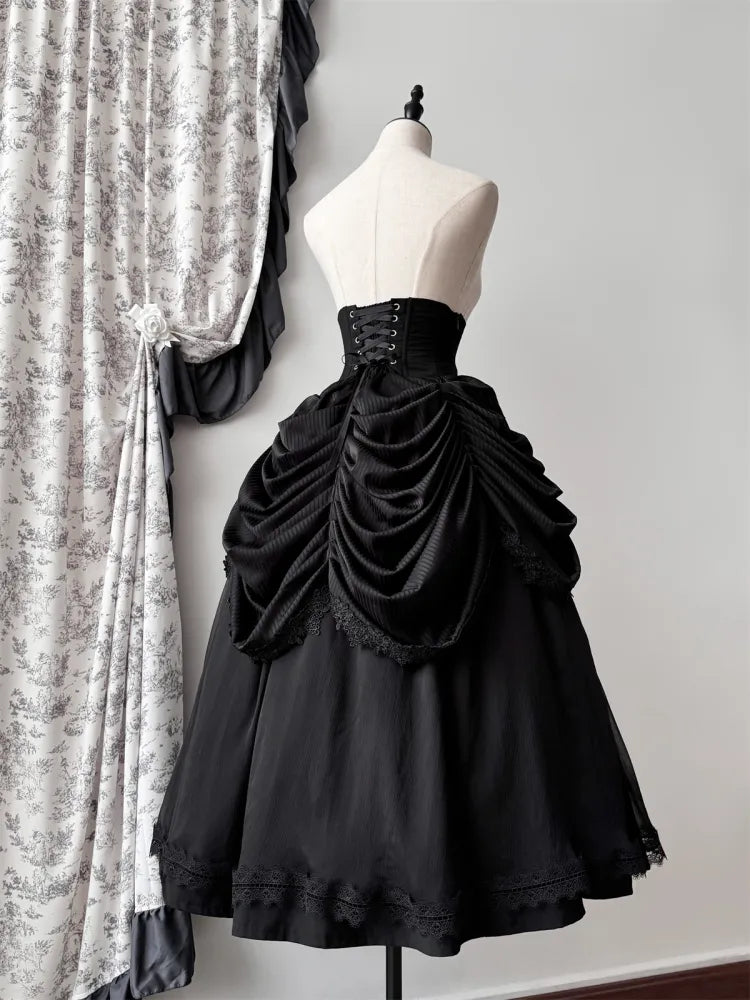Rock Schwarz Aristokrat Korsett mit Stäbchen Hohe Taille für Viktorianisch 68-82CM Ausverkaufsgröße Gürtel Lolita Gothic L