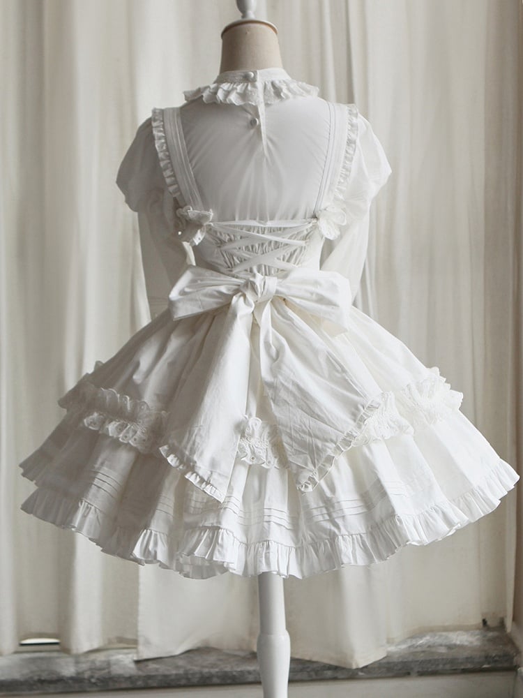 White Short Bowknots Ruffled with Dress Lolita Gothic Heart-shaped Decoration Version JSK and