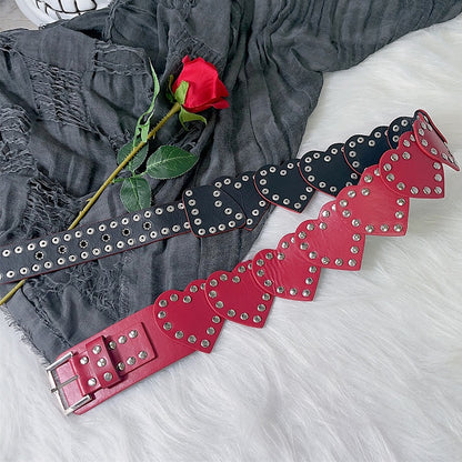 Punk Waist Studs Red Design Heart Y2K PU Belt