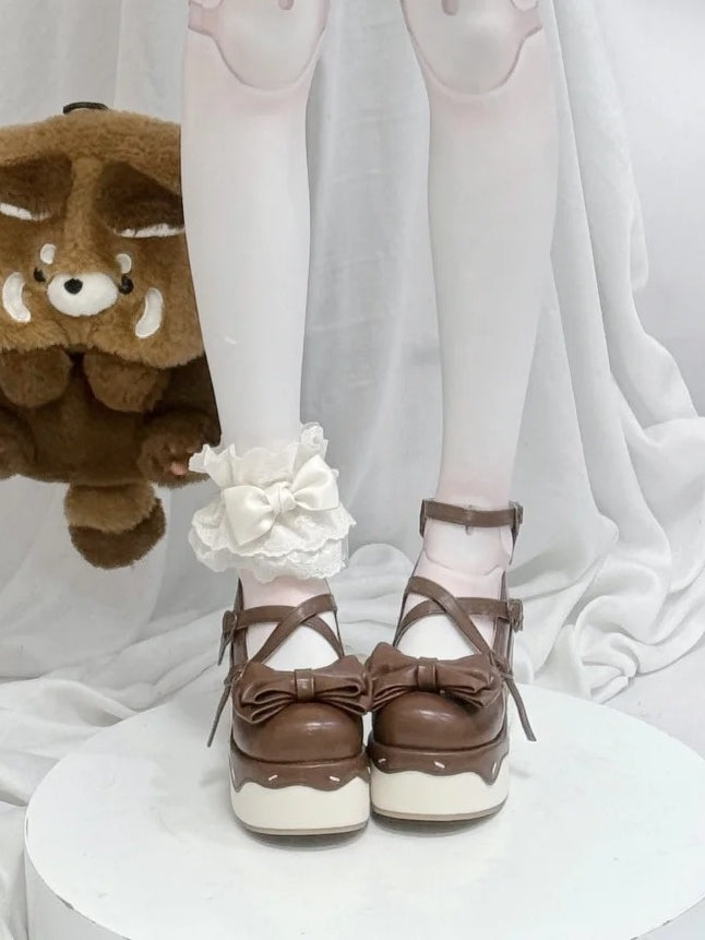 Dark PU Toe Brown Crisscross Design - Platforms Round