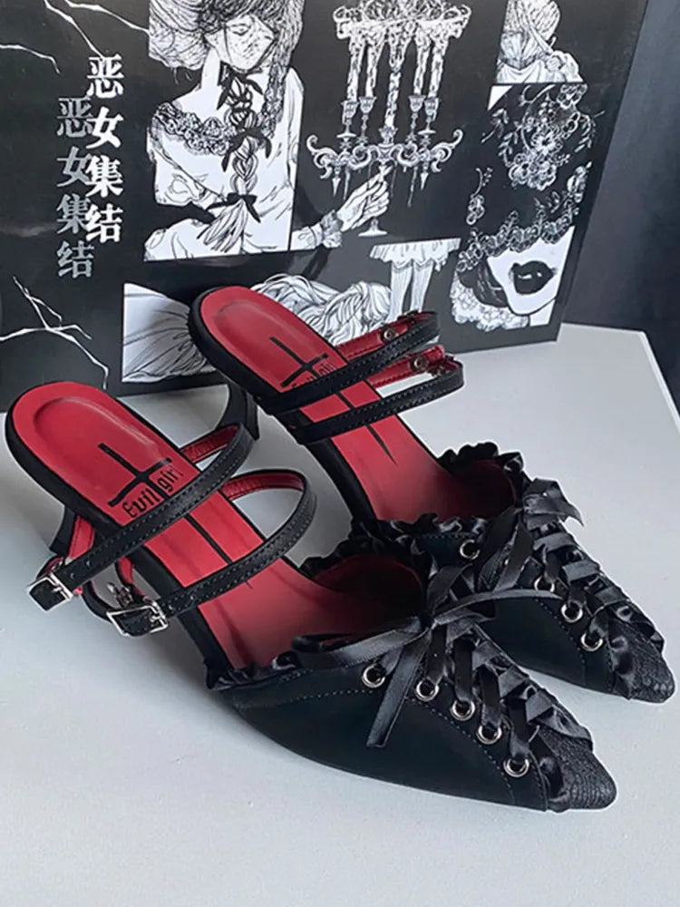 Slingback Toe Pointed Gothic Lace-up Black Detail Sandals