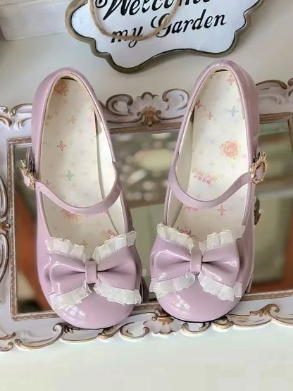 Mary Bow Sweet Mid-heel Accents Toe with Janes Purple Round - PU Lolita