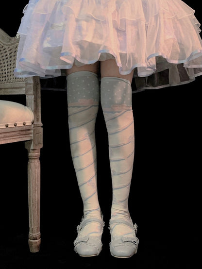 Little Candy Overknee-Strümpfe aus Baumwolle – Blaue und rosa Streifen